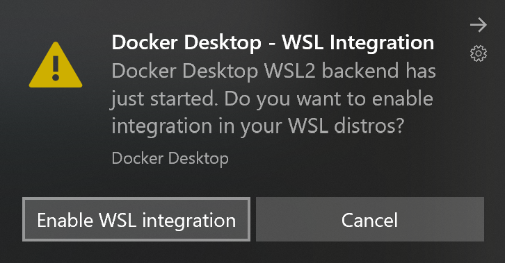Docker Desktop WSL integration dialog