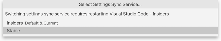 Settings Sync Insiders switch