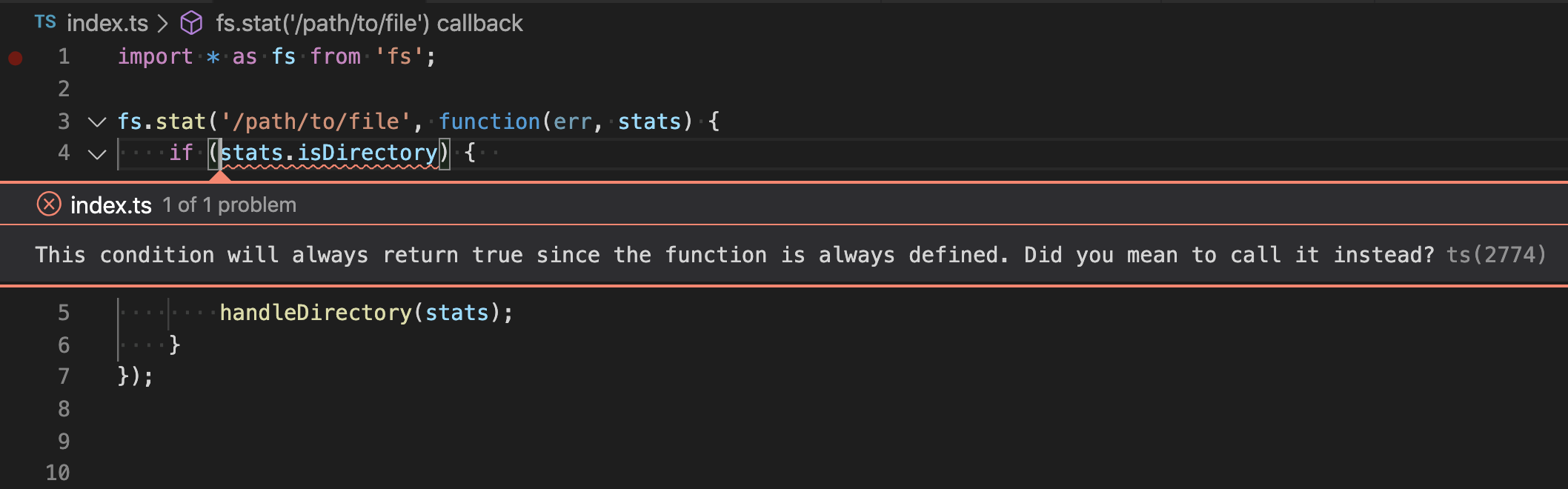VS Code can alert when you forget to call a function