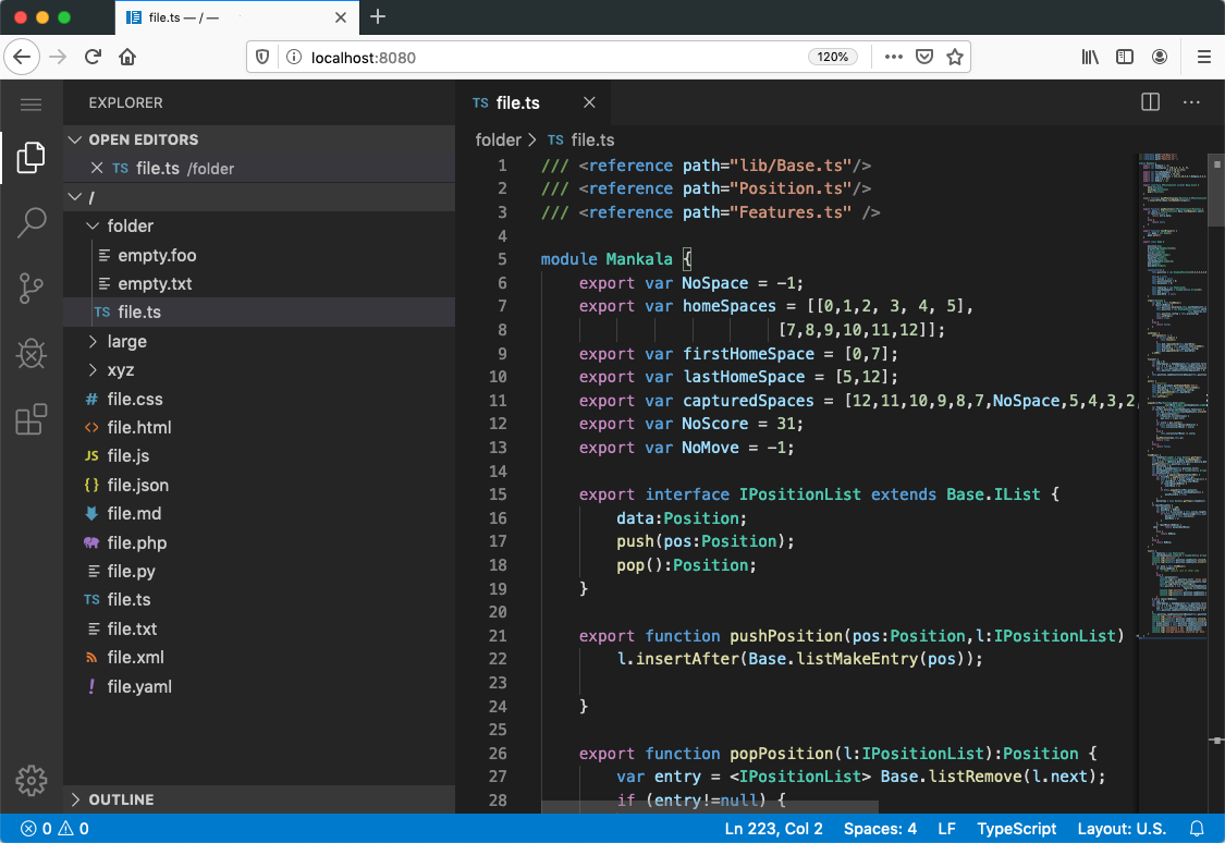 VS Code running in a browser