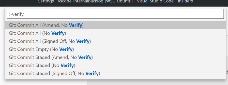 git --no-verify in command palette