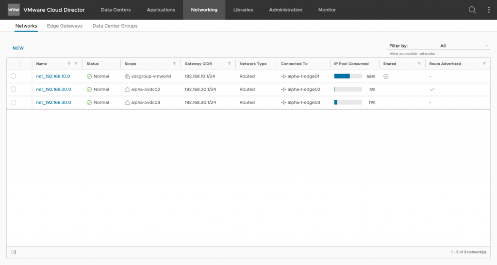 New networking section in Cloud Director 10.2 Tenant Portal