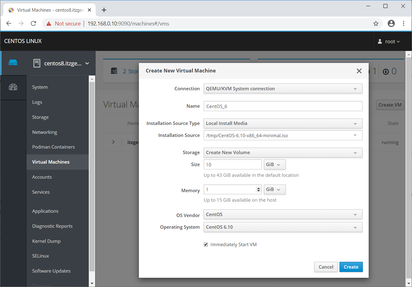 Create VM With Cockpit