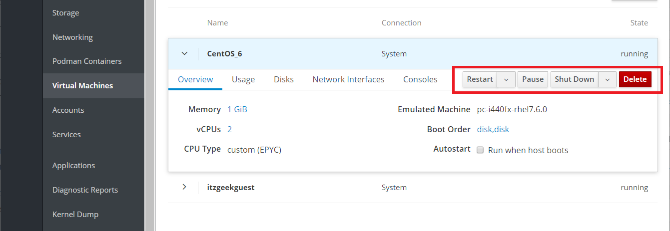 Power Cycling Of VM