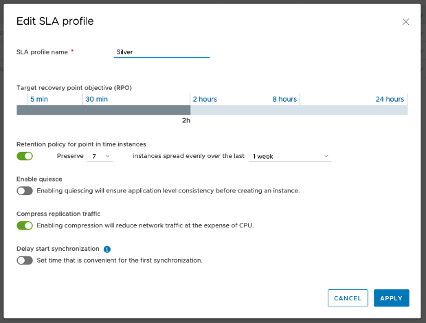 VCDA 4.0: SLA Profiles Settings