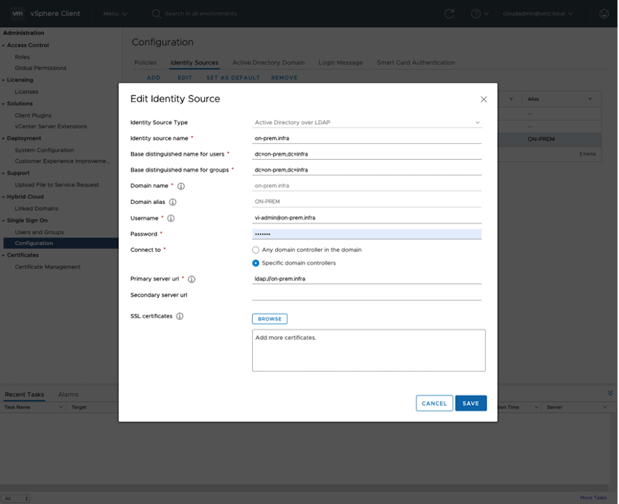 Configuring directory services for VMware Cloud on Dell EMC