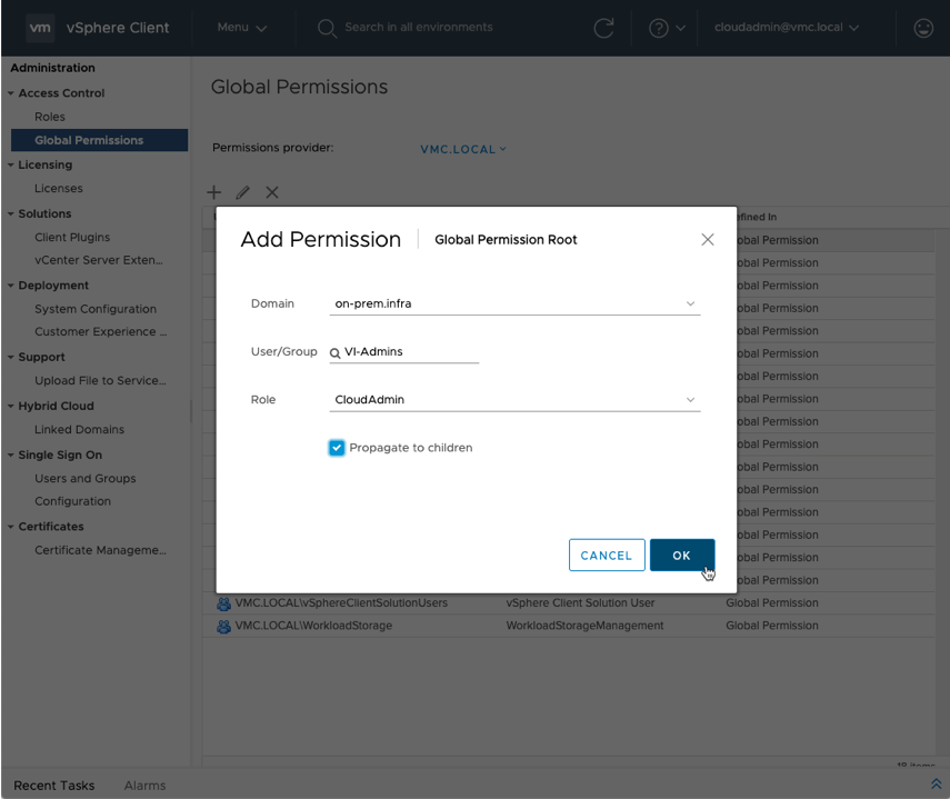 Setting up role based permissions in VMware Cloud on Dell EMC