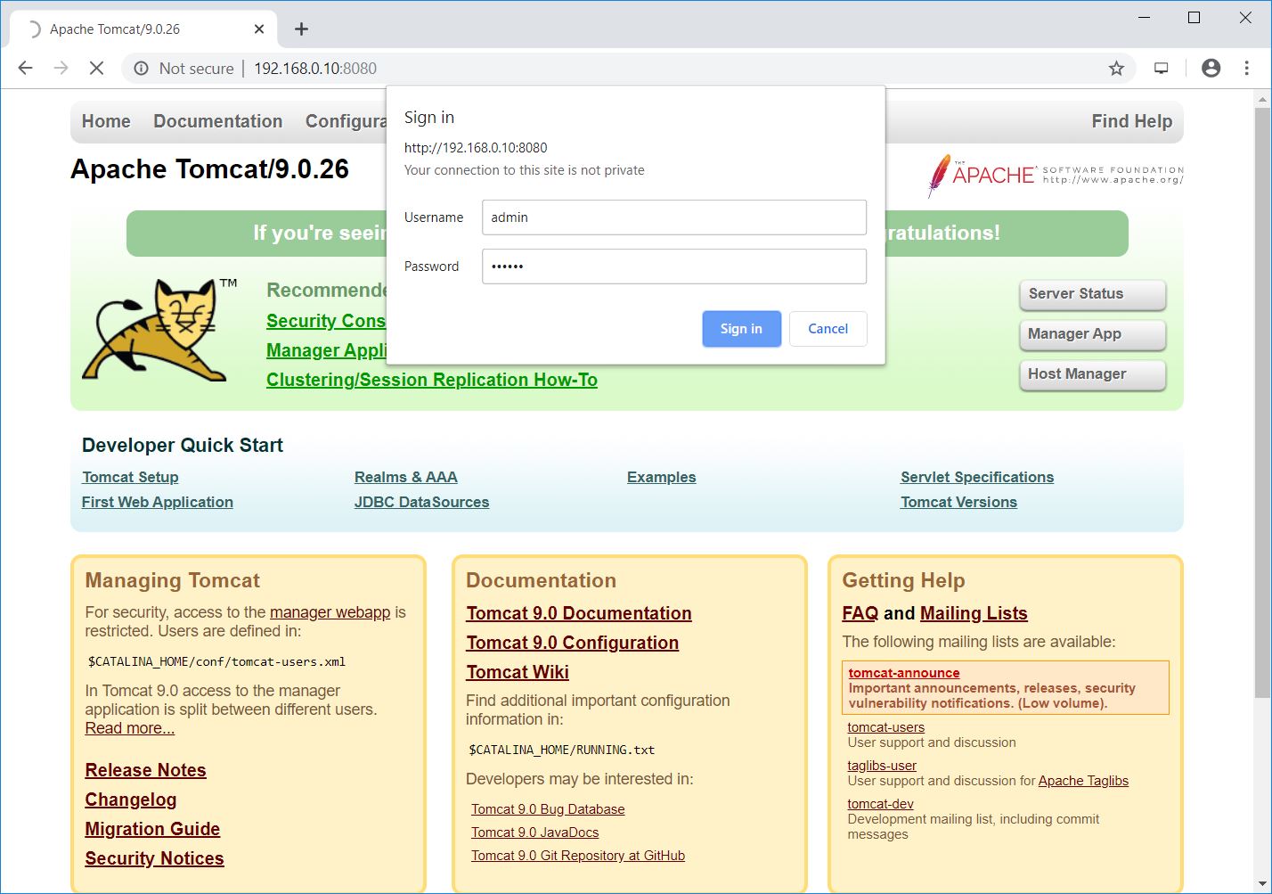 Login Tomcat Application Manager