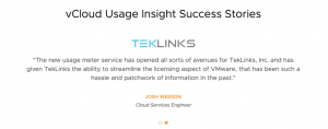 vCloud Usage Insight TekLinks Success