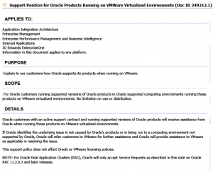 Oracle on VMware Support Policy changes Oct 9, 2019 – Metalink Note 249212.1
