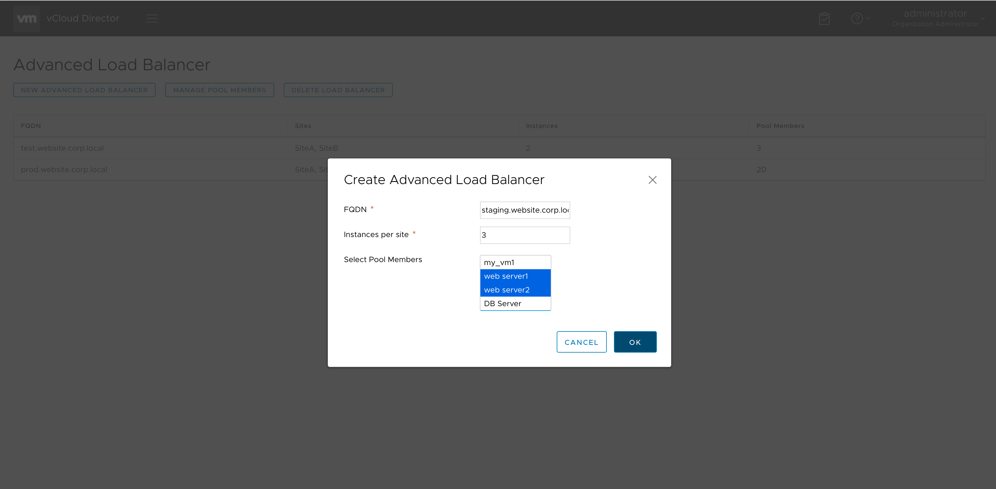 vCloud Director - Create a new Advanced Load Balancer