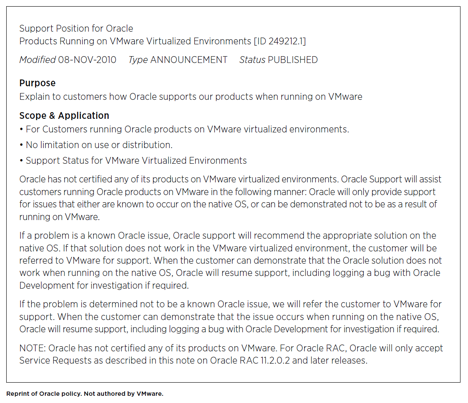 Facts about Virtualizing Oracle (part 1 of 2: Oracle Support)