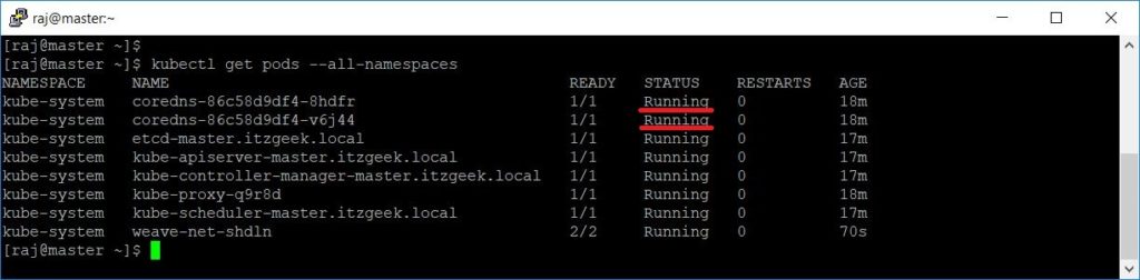 Install Kubernetes on CentOS 7 - Cluster Status post installing Network Add-on