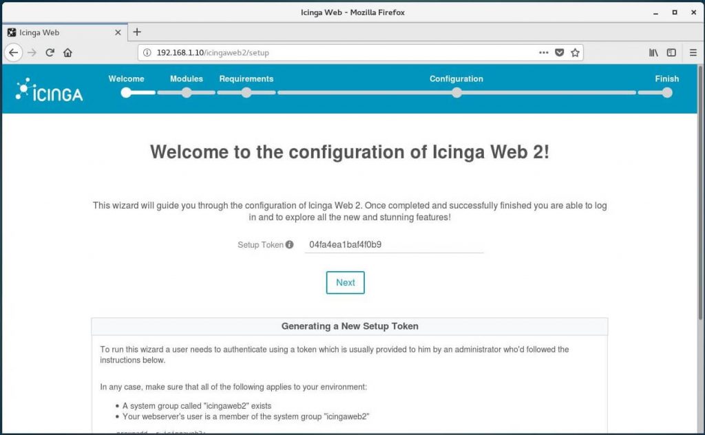 Setup Icinga Web 2 on CentOS 7 – Enter Security Token