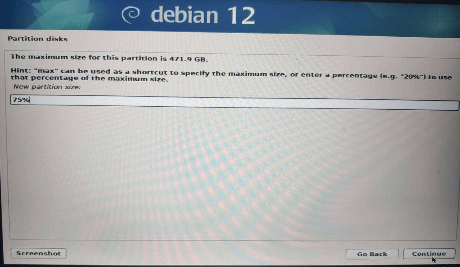 New Partition Size