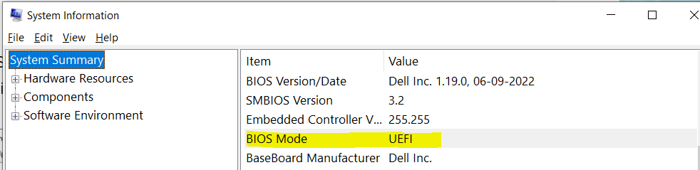 Windows BIOS/UEFI Mode