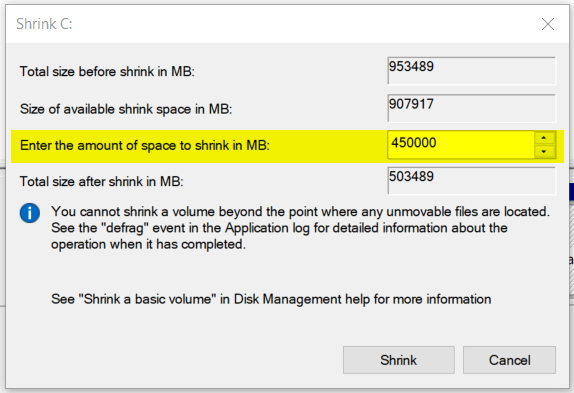 Shrink Disk Partition In Windows