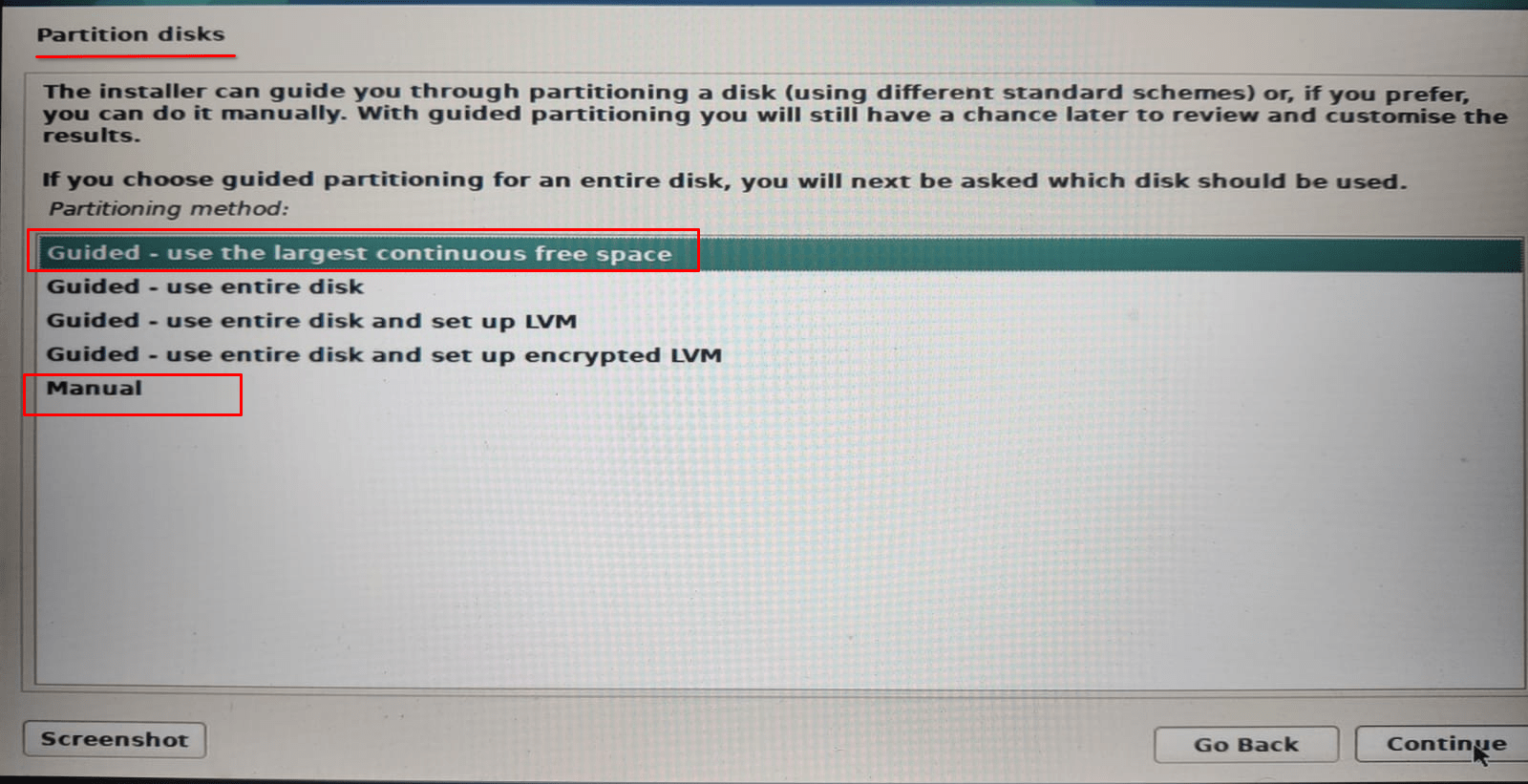 Disk Partition Options