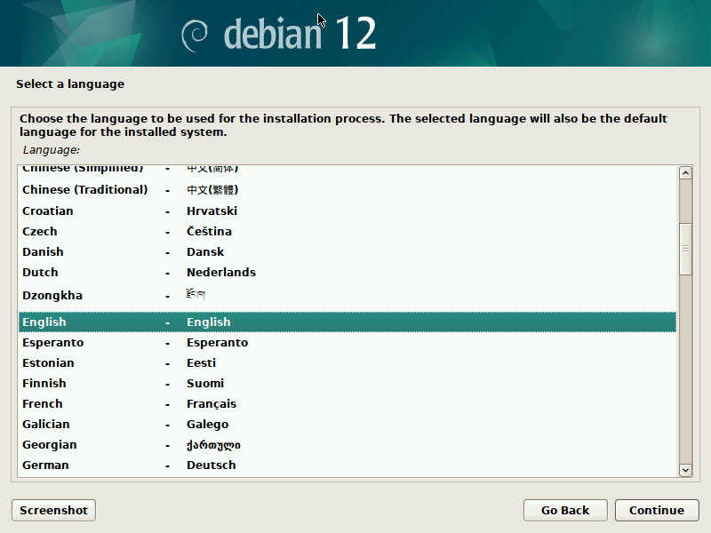 Choose Installation and System Default Language