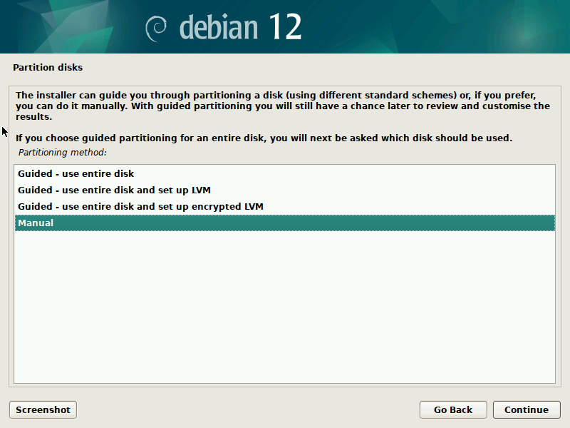 Choose Disk Partitioning Method