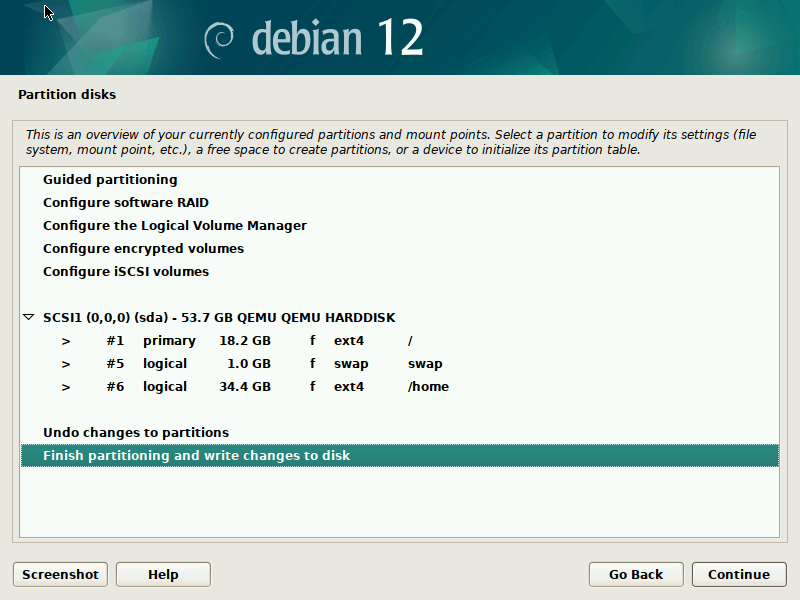 Finish Partitioning and Write Changes to Disk