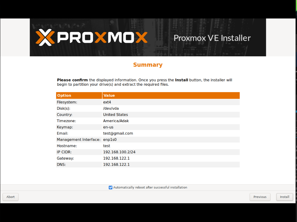 Proxmox install config check