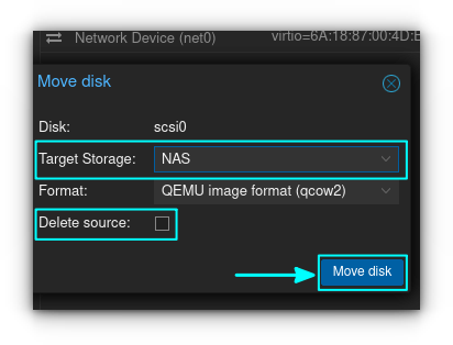Select the new storage device on target storage option and delete the source if desired. Now, click on 