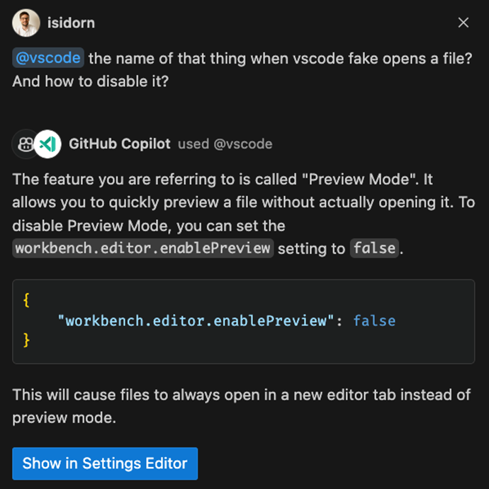 @vscode agent answering question about preview editors