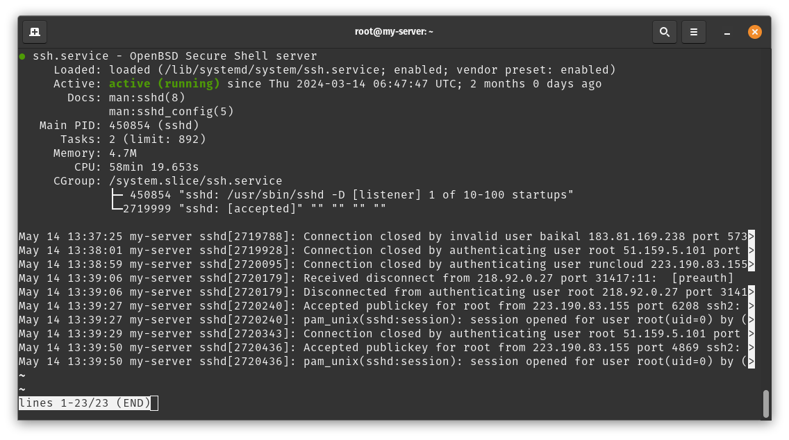 SSH daemon status in Linux