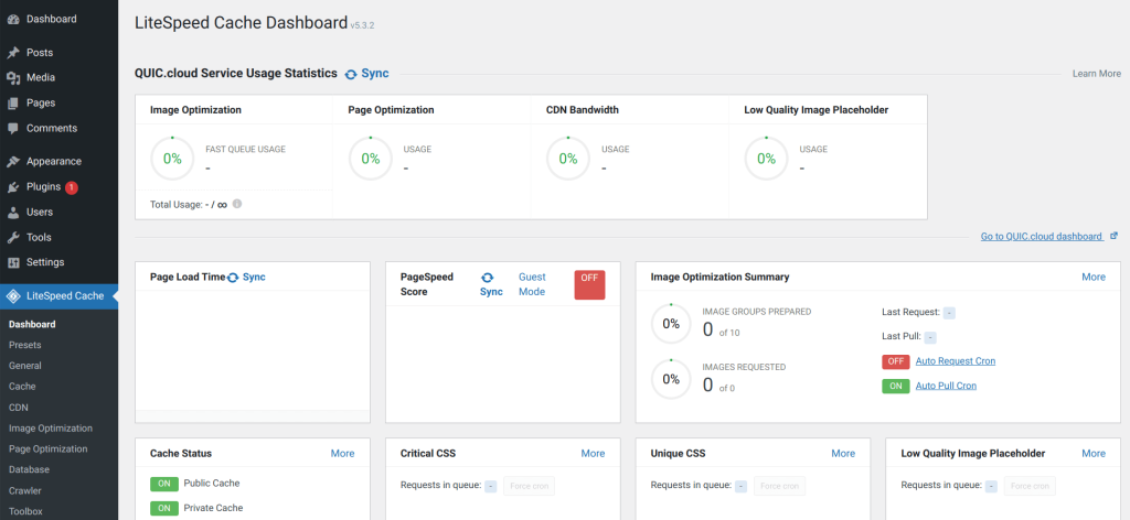 LiteSpeed Cache menu in wordpress