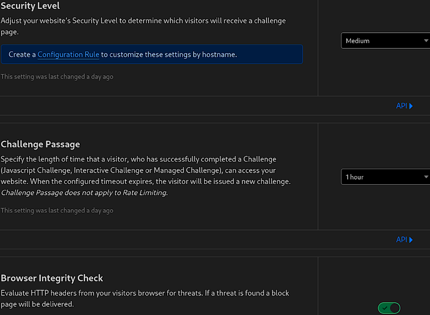 Cloudflare Security Settings