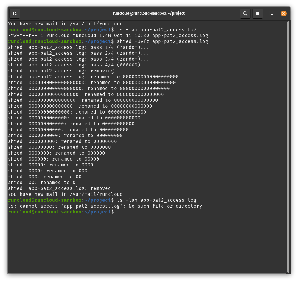 Shred files to delete in linux