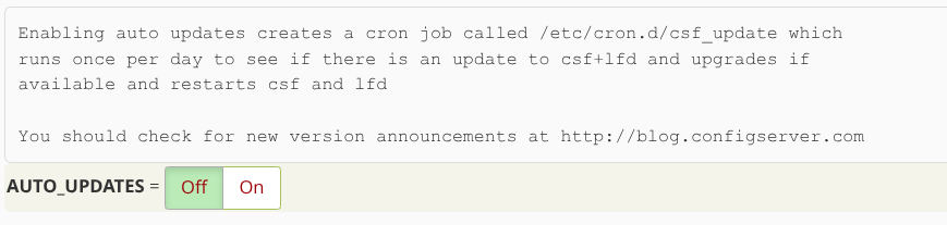 How to disable auto updates in CSF.
