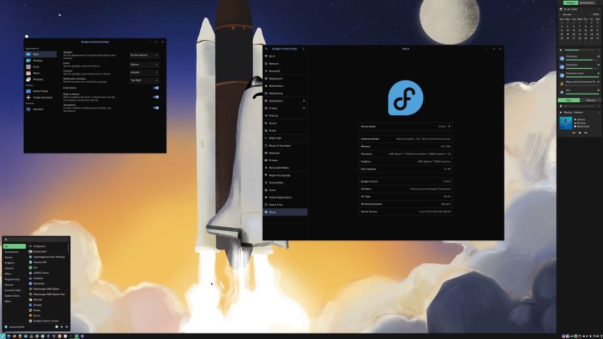 Budgie 10.10 desktop environment on Linux showing the Raven sidebar and clean default layout.