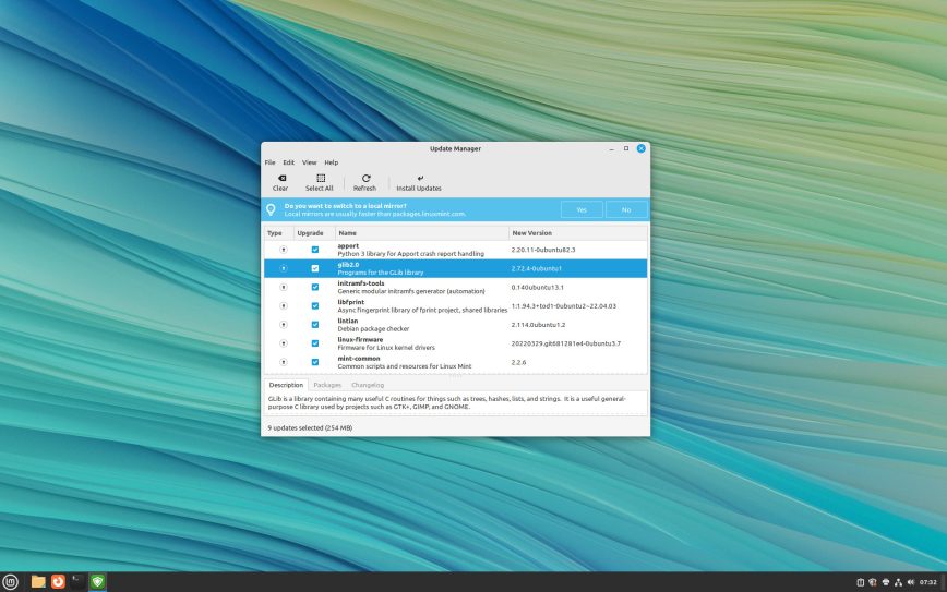Cinnamon desktop environment on Linux Mint showing the traditional taskbar and application menu.